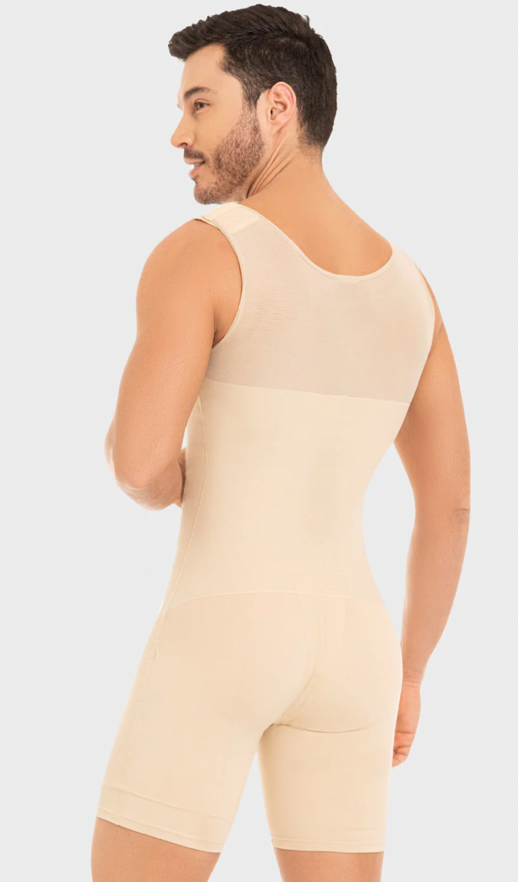 Faja beige para hombre a medio muslo con 4 ganchos delanteros