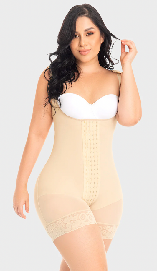 Beige Mid-Thigh Faja with 4 Front Hooks